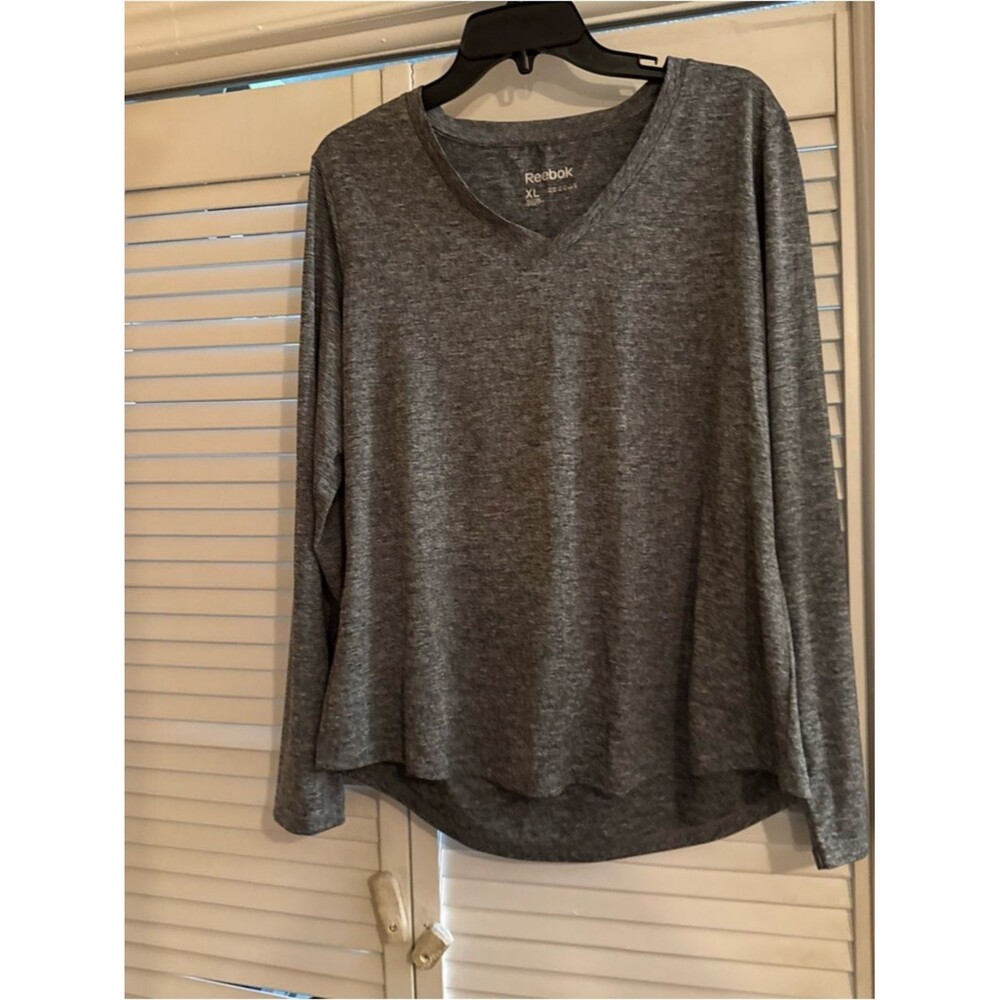 Reebok Gray V-Neck Long Sleeve Women's Top